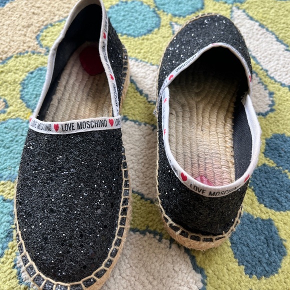 LOVE MOSCHINO BLACK Sequins ESPADRILLES Size 38 excellent but shows wear - Picture 5 of 5